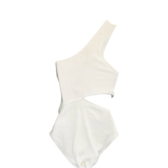 Michael Kors Swimsuit, one-shoulder, ribbed, one-piece, Cream Color, Size 4 - Picture 3 of 8